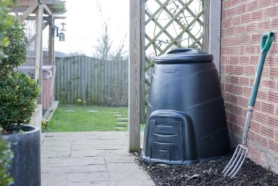 Compost bin in a garden